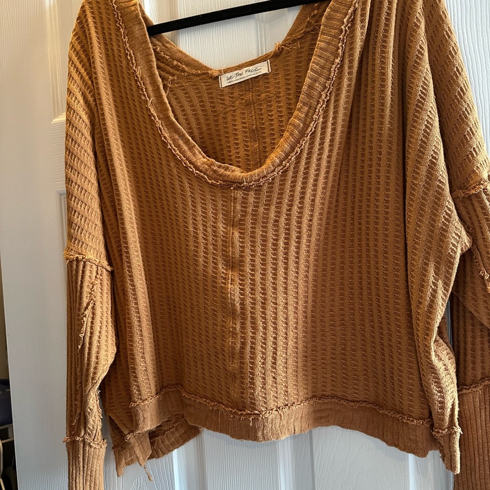 We The Free Cropped Waffle Knit Sweater - Tan/Camel